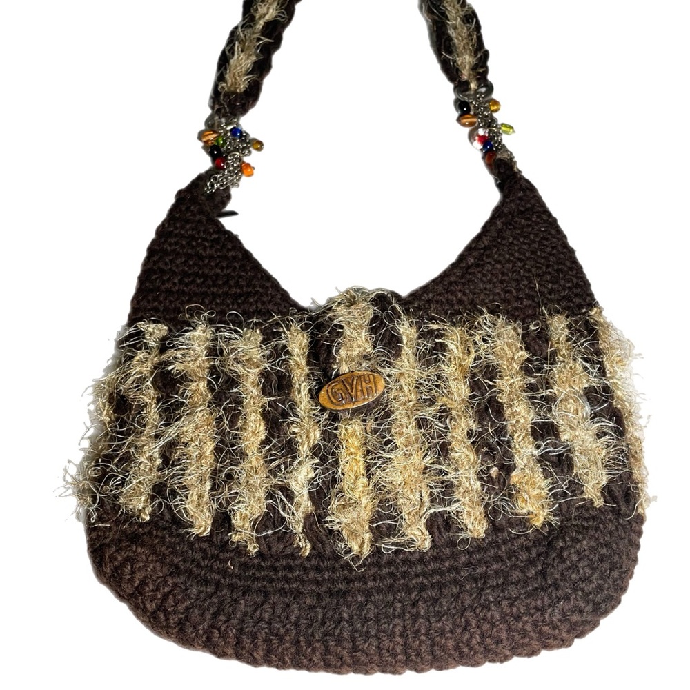 Guardian Village Handicrafts Hand Crafted Knit Fringe Fur Shoulder Bag Boho